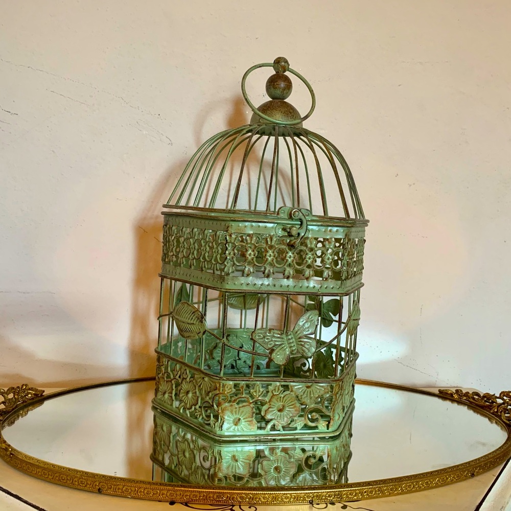 Green vintage bird cage